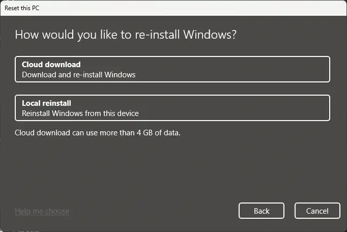 Windows 11 alaphelyzetbe állítása - 2. lépés Pillanatkép